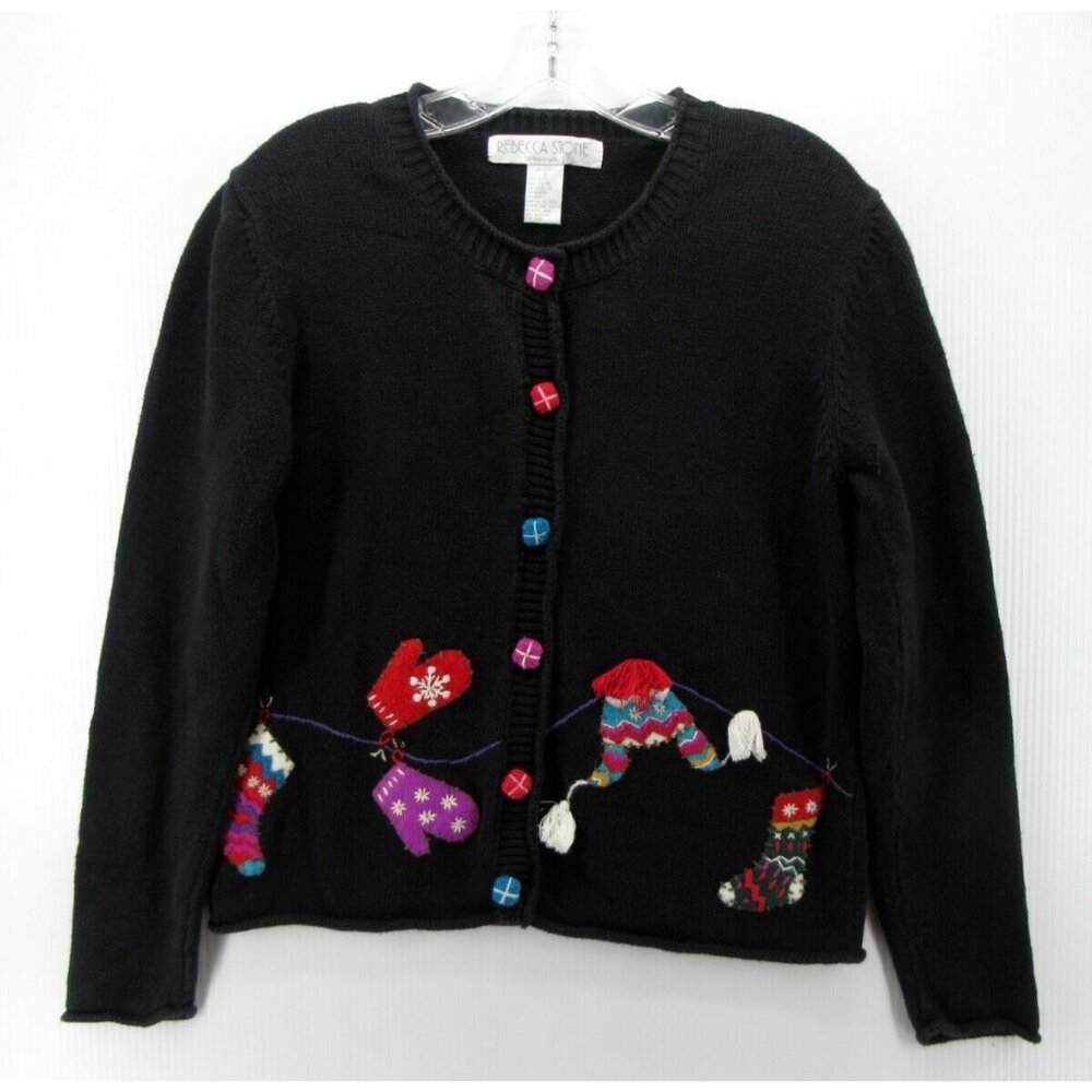VINTAGE Rebecca Stone Sweater Small Cardigan Art Cottage Cooking 90s